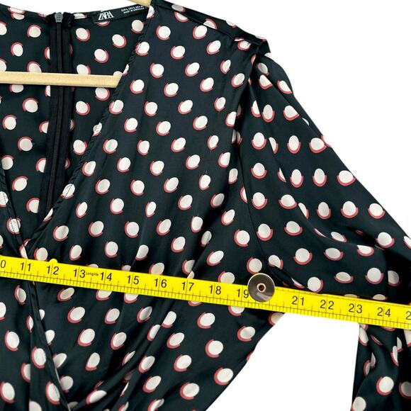 Zara Black Polka Dot Long Sleeves V Neck Wrap Shorts Romper Womens USA L - Picture 5 of 9